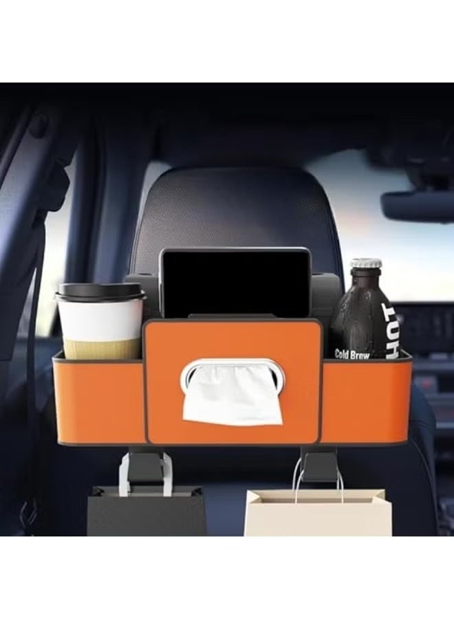 حقيبة تخزين متعددة الوظائف لمقعد السيارة، صندوق تخزين متعدد الوظائف لمقعد السيارة، منظم متعدد مع حاملين لأكواب المشروبات ووصلتين - Image 1